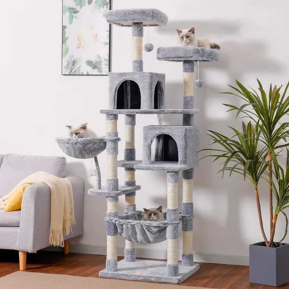 Tree for Cats Cozy Hammock and Sisal Scratching Posts 70 Inches Tall Cat Tower Condo With Toy for Indoor Large Cats Pet Products