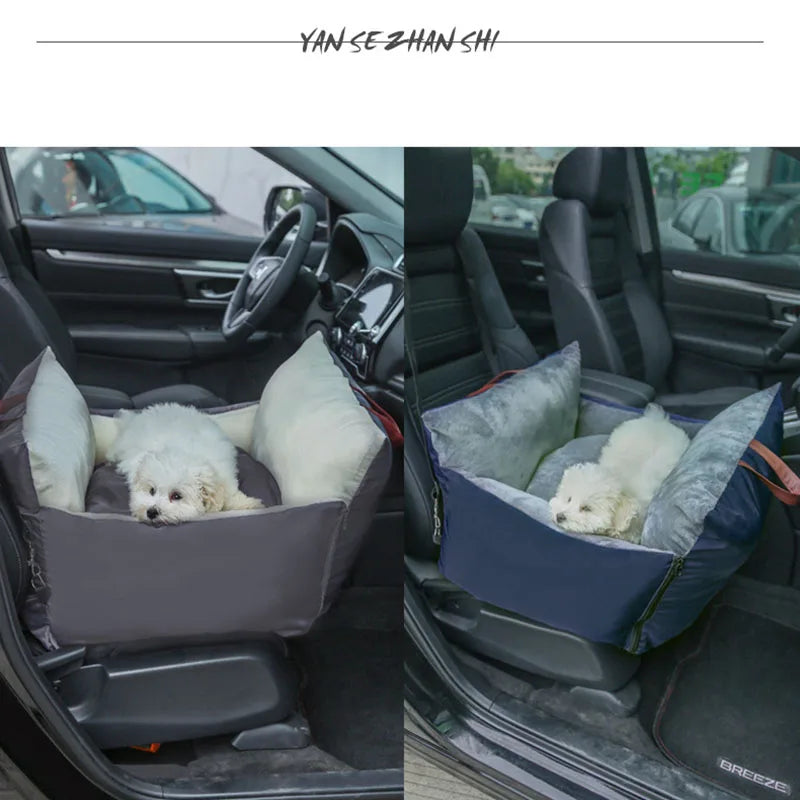 Asiento de coche para perros con Control Central, transportadores antideslizantes para perros, caja de reposabrazos para coche, elevador de cojín para perros con cinturones de seguridad, bolsa portamascotas