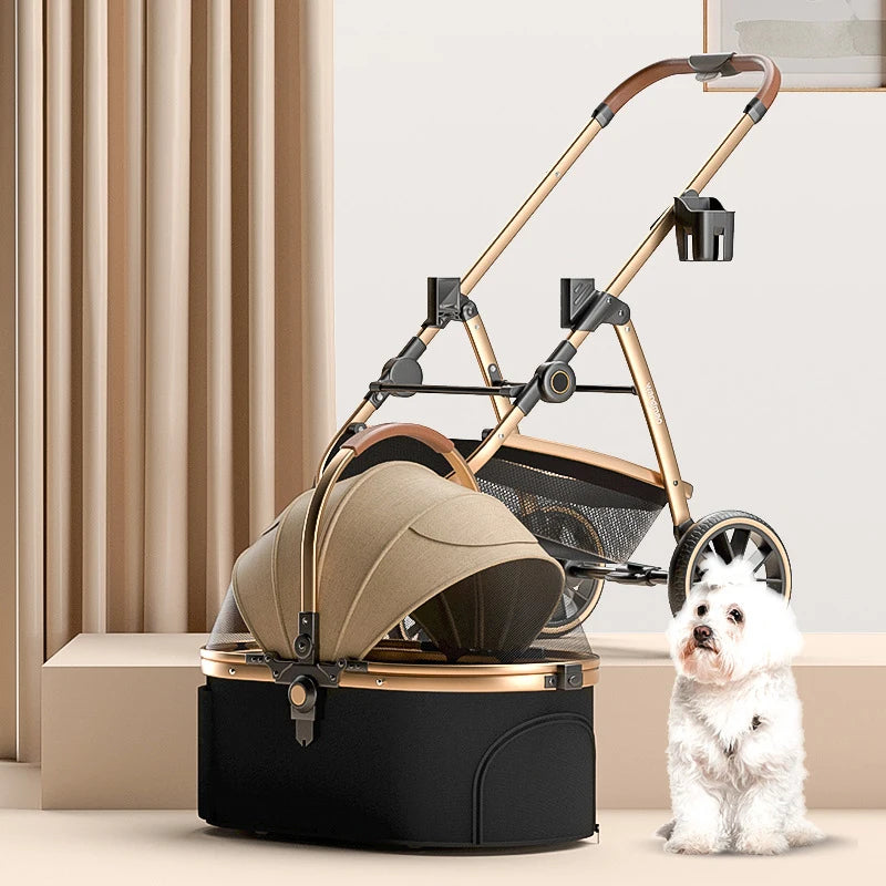 Poussette multifonction amovible pour animaux de compagnie, porte-poussette de luxe pour chiens dorés, pour grands chiens et chats, sac de transport pliable pour voiture et lit