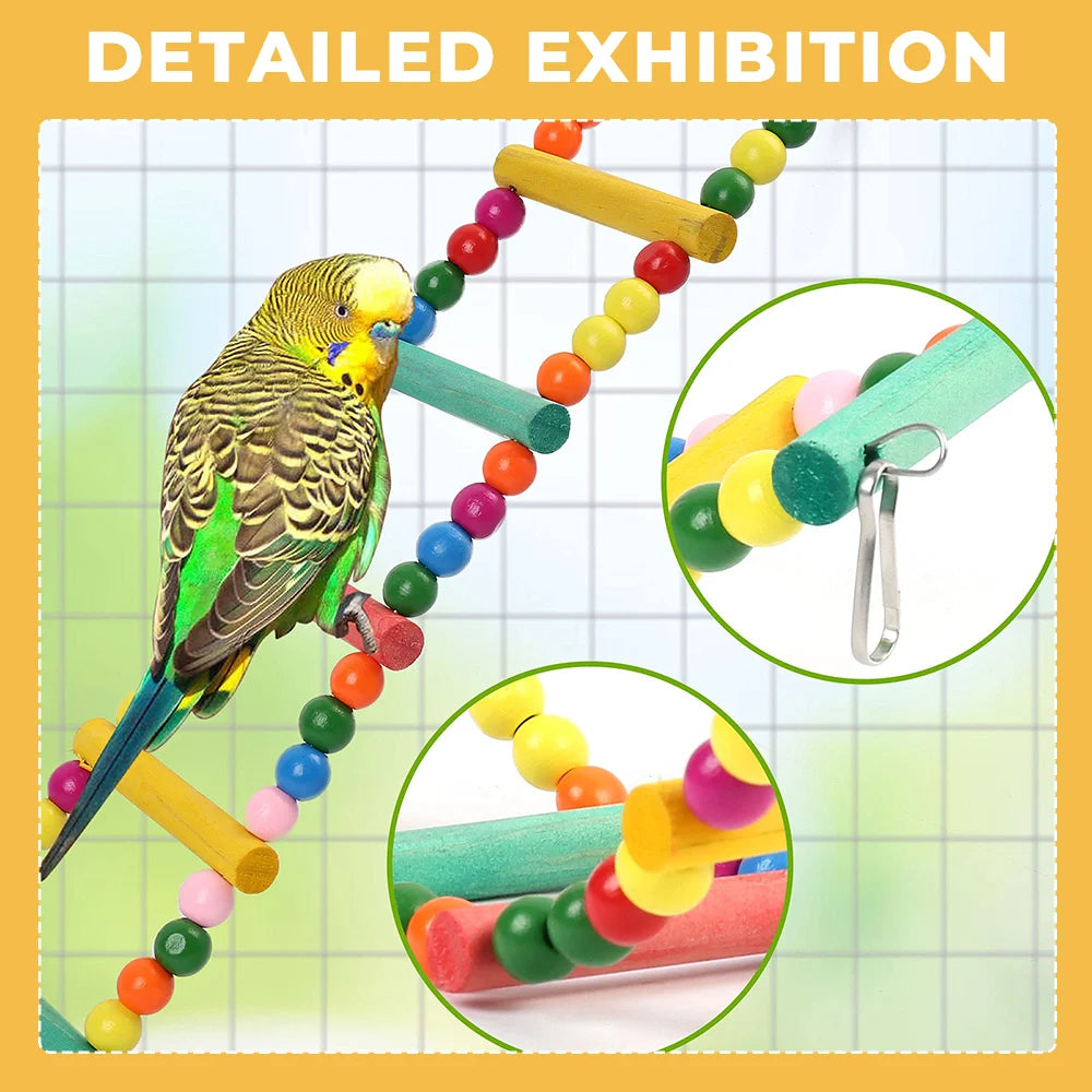 11Pcs Bird Cage Toys for Parrots Wood Birds Swing Reliable Chewable Bite Bridge Wooden Beads Shape Parrot Toy Bird Toys