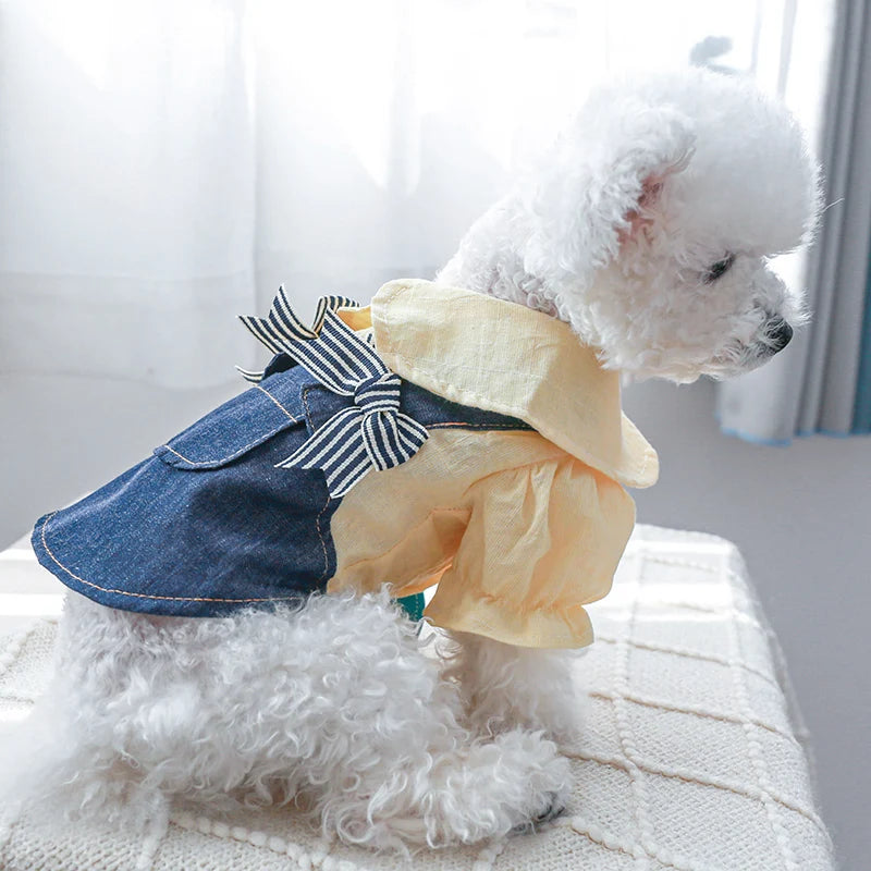 Ropa para mascotas, vestido de princesa fino amarillo con tirantes y lazo, adecuado para perros pequeños y medianos, Primavera/Verano/otoño, 1 ud.