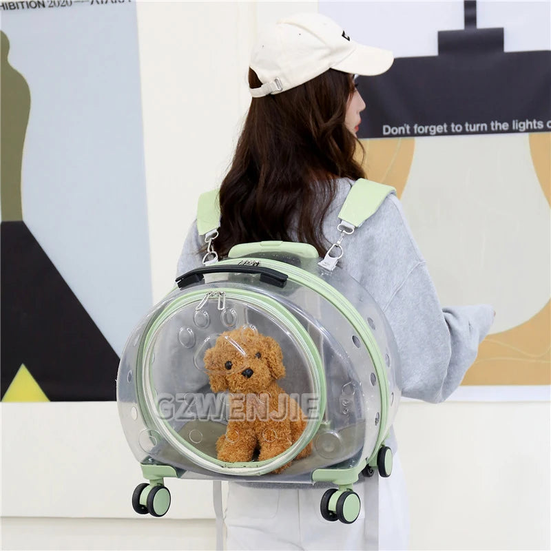 Maleta con carrito para perros Gato, equipaje con ruedas, Maleta transparente, mochila transportadora para perros, cochecito para mascotas