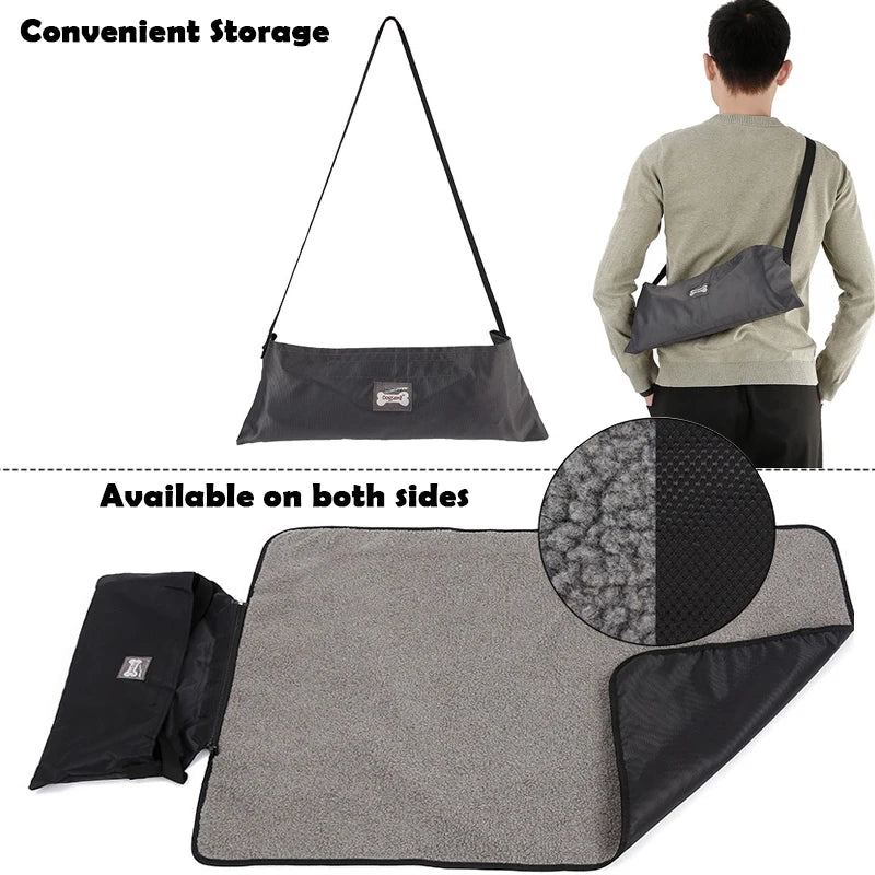 Manta portátil cálida de invierno para perros, estera plegable lavable para dormir con correa para perros, accesorios de viaje para acampar, cama