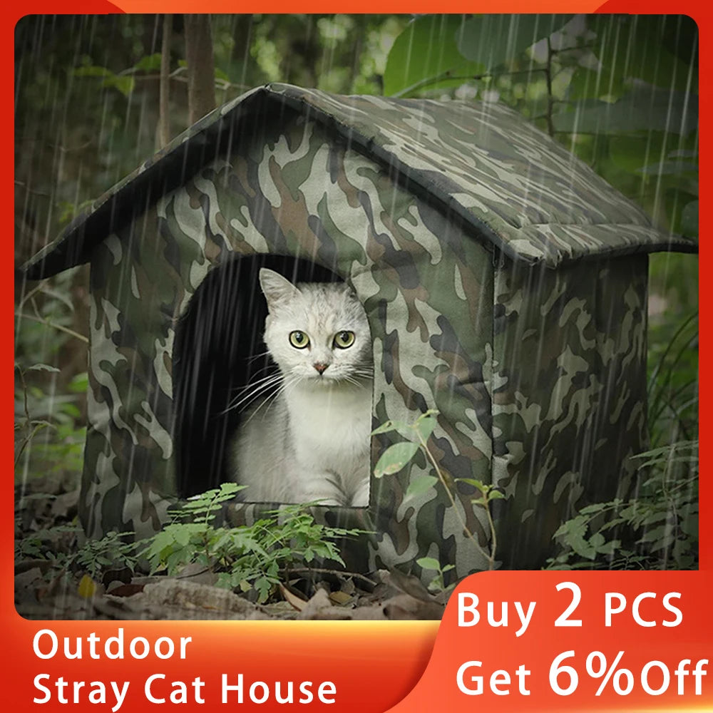 Winter Outdoor Cat House Puppy Outdoor Shelter Waterproof Pet Cave Insulated Foldable Pet Tent Bed Removable Washable Pet House