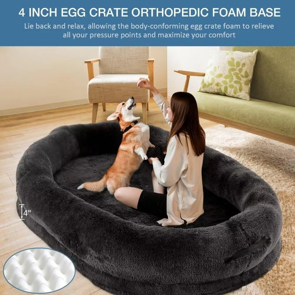 Human Dog Bed for Adults 71"x51"x12" Human Size Dog Bed Giant Dog Bed for People Napping Extra Large Human