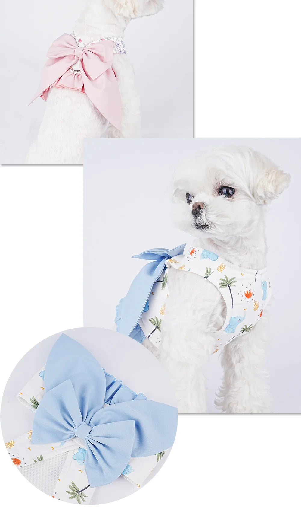 Vestido de arnés para perros pequeños con lazo grande y volantes, conjunto de arnés y correa para cachorros, chaleco con arnés lindo para perros y accesorios para Yorkie Chihuahua