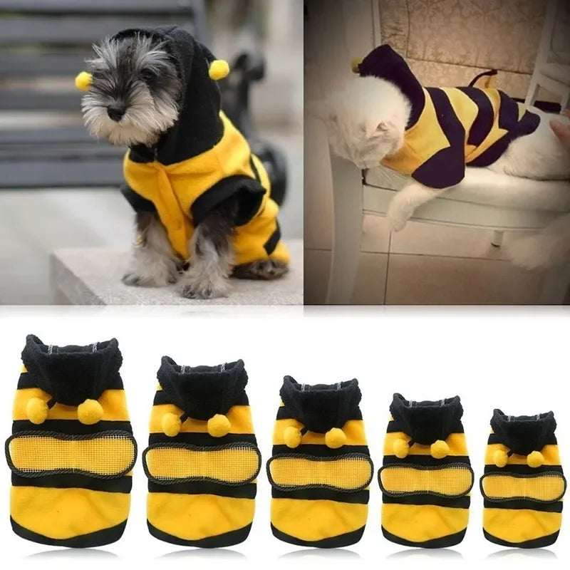 Abeja mascota cachorro abrigo ropa traje ropa de lana perro gato Sudadera con capucha disfraz de Halloween Cosplay suéter sudaderas con capucha para perros