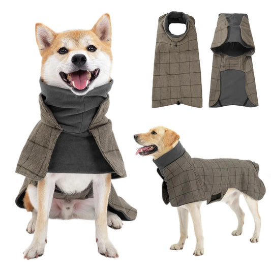 Veste coupe-vent à carreaux pour chiens mâles, style britannique, manteau chaud pour chien, doublure polaire, réglable, robe formelle de vacances, style tendance, automne hiver