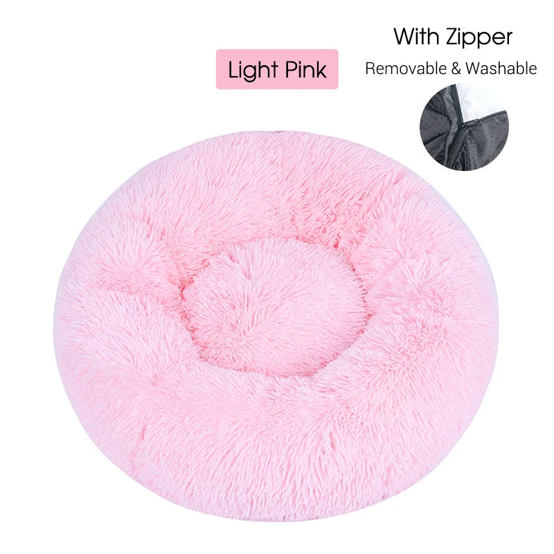 Lit rond en forme de beignet pour chien et chat, lavable, avec fermeture éclair, en peluche longue, de luxe, super doux et chaud, housse amovible, tapis de canapé