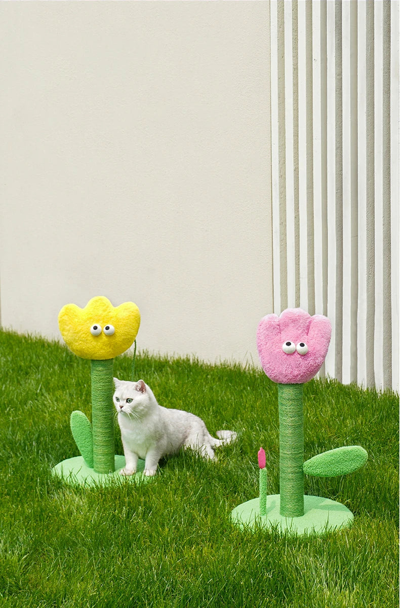 Árbol rascador para gatos con forma de tulipán, poste rascador de Sisal para mascotas, marco de escalada resistente a los arañazos, torre rascadora interactiva para gatitos, juguete