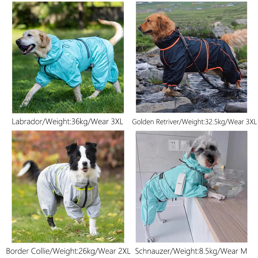 Chubasquero para perros grandes, suave, transpirable, a prueba de nieve, resistente al viento, chaqueta de lluvia para mascotas, abrigo impermeable de seguridad para perros al aire libre con patas