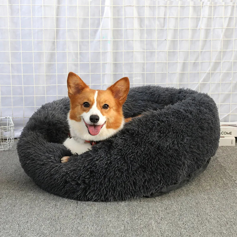 40-90cm Round Pet Bed for Large Dog Bed Super Soft Cat Bed Long Plush Dog House for Medium Dog House Winter Warm Sleeping