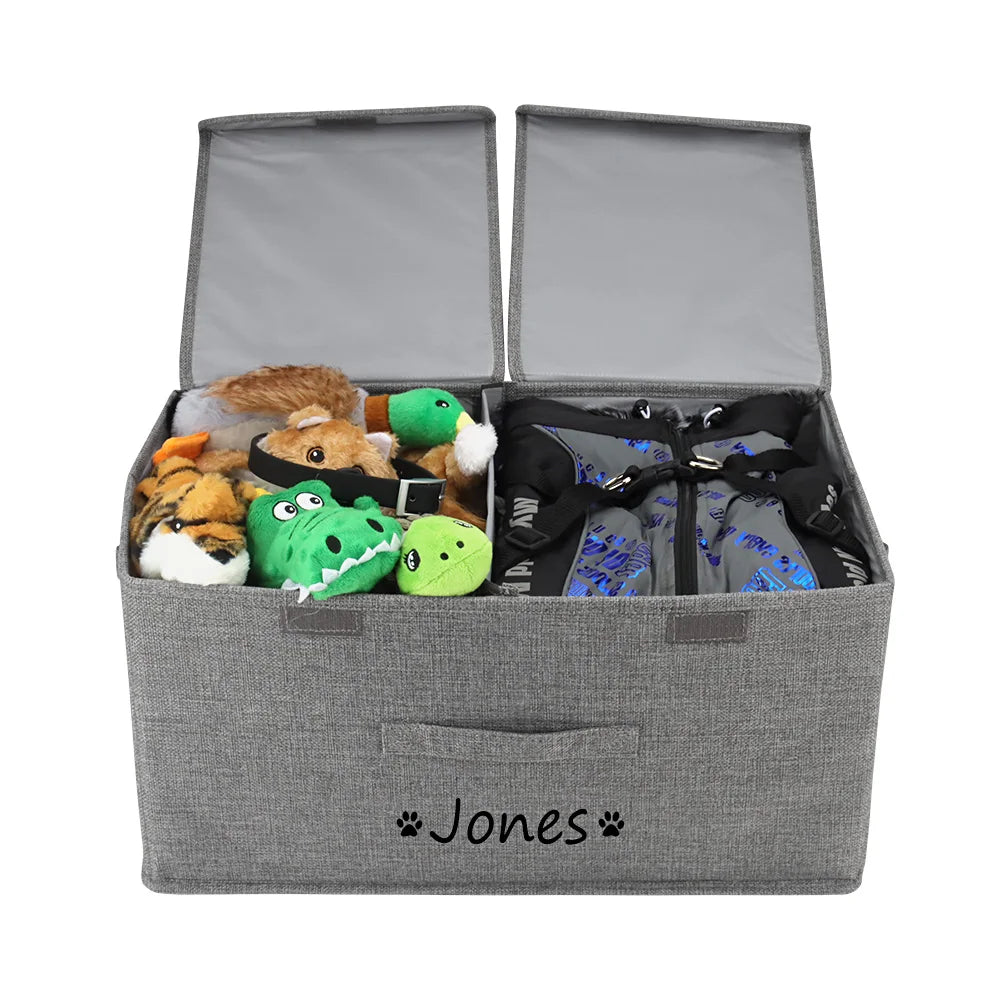 Caja de juguetes personalizada para perros y mascotas, contenedor de almacenamiento con nombre personalizado, accesorio para perros con tapa, organizador para mascotas y gatos, cesta de almacenamiento para juguetes Blanke