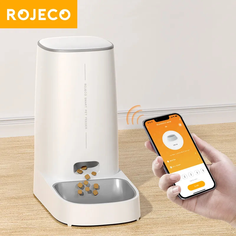 ROJECO-comedero automático para gatos, WiFi inteligente, dispensador de croquetas de comida para gatos, Control remoto, alimentador automático para gatos y perros, accesorios para comida seca