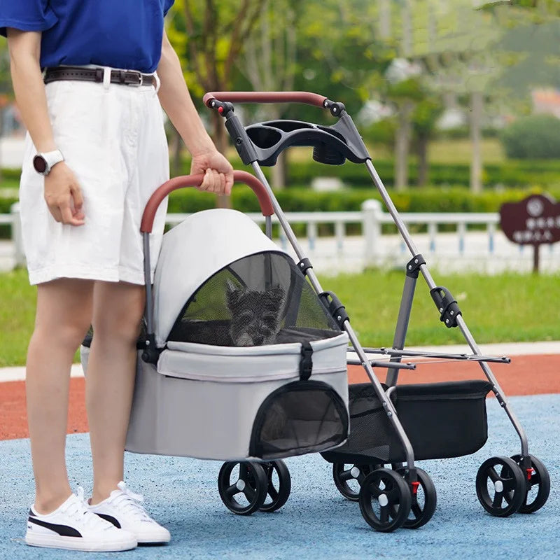 Poussette pour animaux de compagnie, équipement de voyage en plein air, pliable, charge 15kg, roue universelle, chariot de transport pour chien et chat, à la mode, 2024