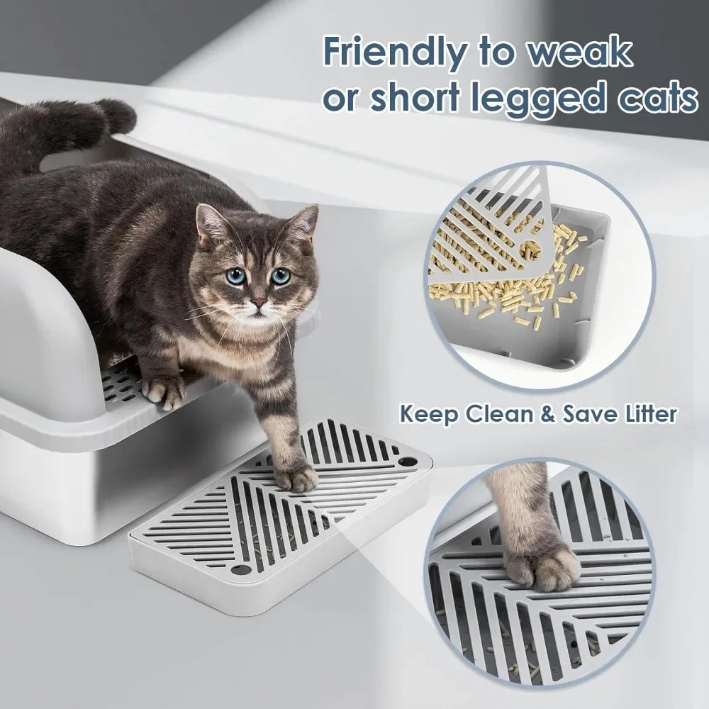 Suzzipaws Enclosed Stainless Steel Cat Litter Box with Lid Extra Anti-Leakage Easy Cleaning  Large Litter Box for Big Cats