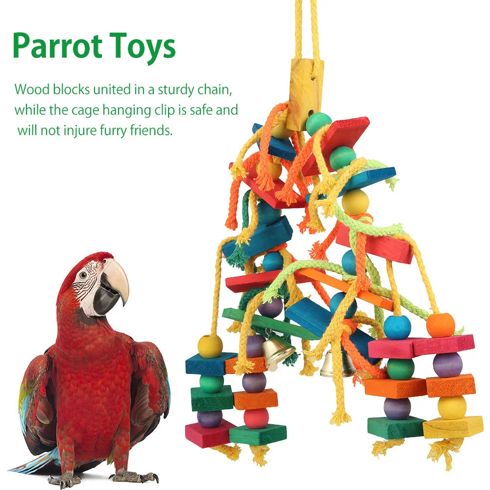 Wood Parrot Bird Toys Love Bird Cage Funny Training Bird Toys Cotton Rope Parrot Toy Bite Resistant Bird Tearing Toy Pet Product