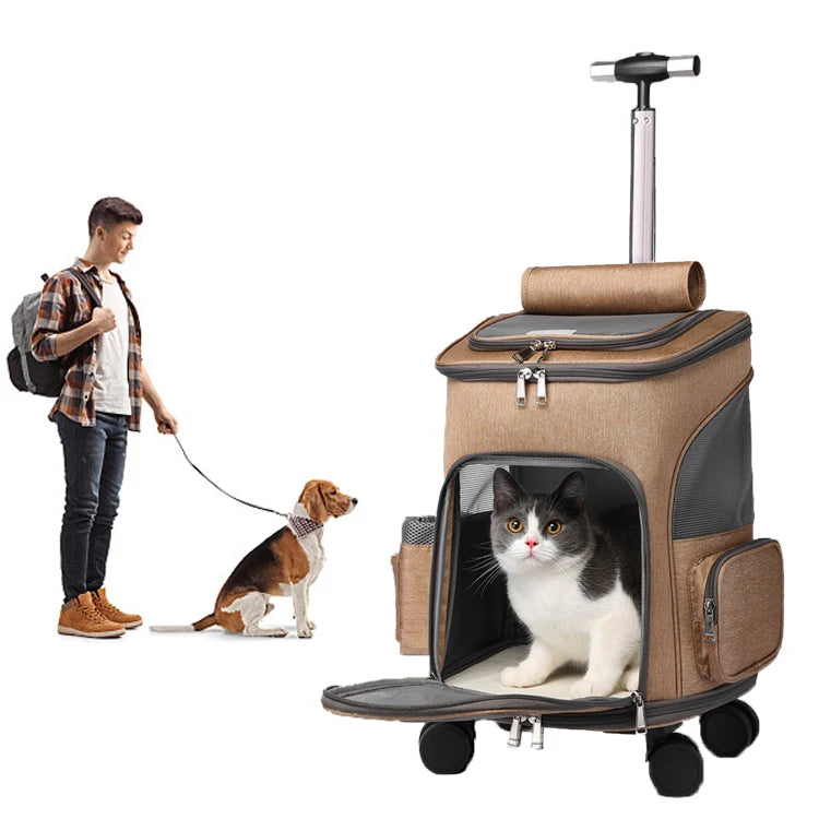 Nouveau voyage de luxe personnalisé amovible roulant 4 roues maille chien chat sac à dos Cage chariot poussette transporteur pour petits chiens