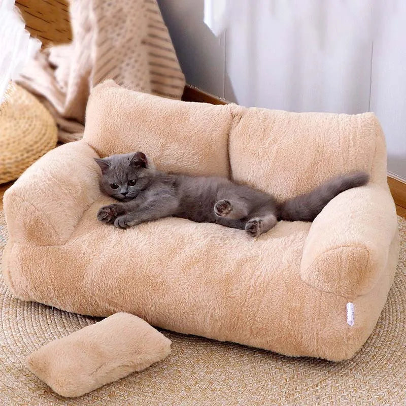 Cama de lujo para gatos, sofá cálido supersuave para perros pequeños, gatos, desmontable, lavable, antideslizante, cama para dormir para gatitos y cachorros, suministros para mascotas