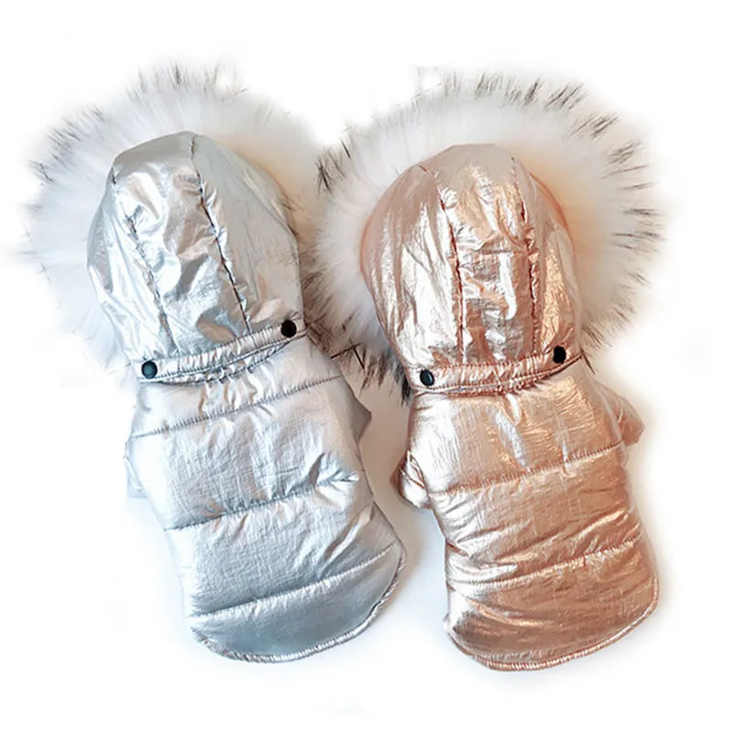 Vêtements d'hiver pour chiens, manteau de luxe avec col en fourrure pour petits chiens, veste bouffante imperméable et anti-saleté pour animaux de compagnie avec capuche amovible pour Yorkies