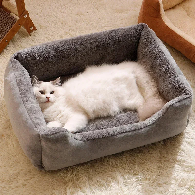 Pet Beds for Cat Dog Square Plush Kennel Winter Warm Small Dog Sofa Bed Cushion Kittens House Mat Pet Sleep Supplies Accessories