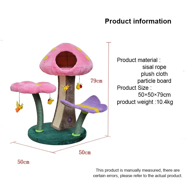 Árbol para gatos de felpa con seta de flores, árbol trepador cómodo y seguro, juego de setas pequeñas, juguetes para mascotas, cama de juego