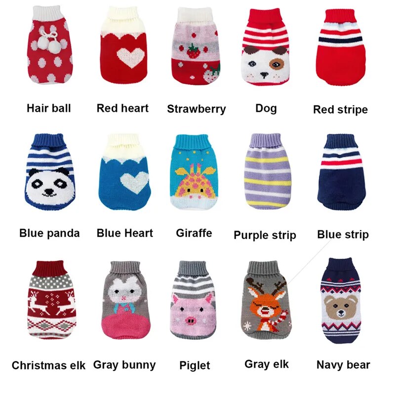 Warm Pet Clothes for Small Medium Dogs Winter Christmas Dogs Sweater Pet Clothing Knitting Costume Coat Cartoon Print Clothes Fashion Style