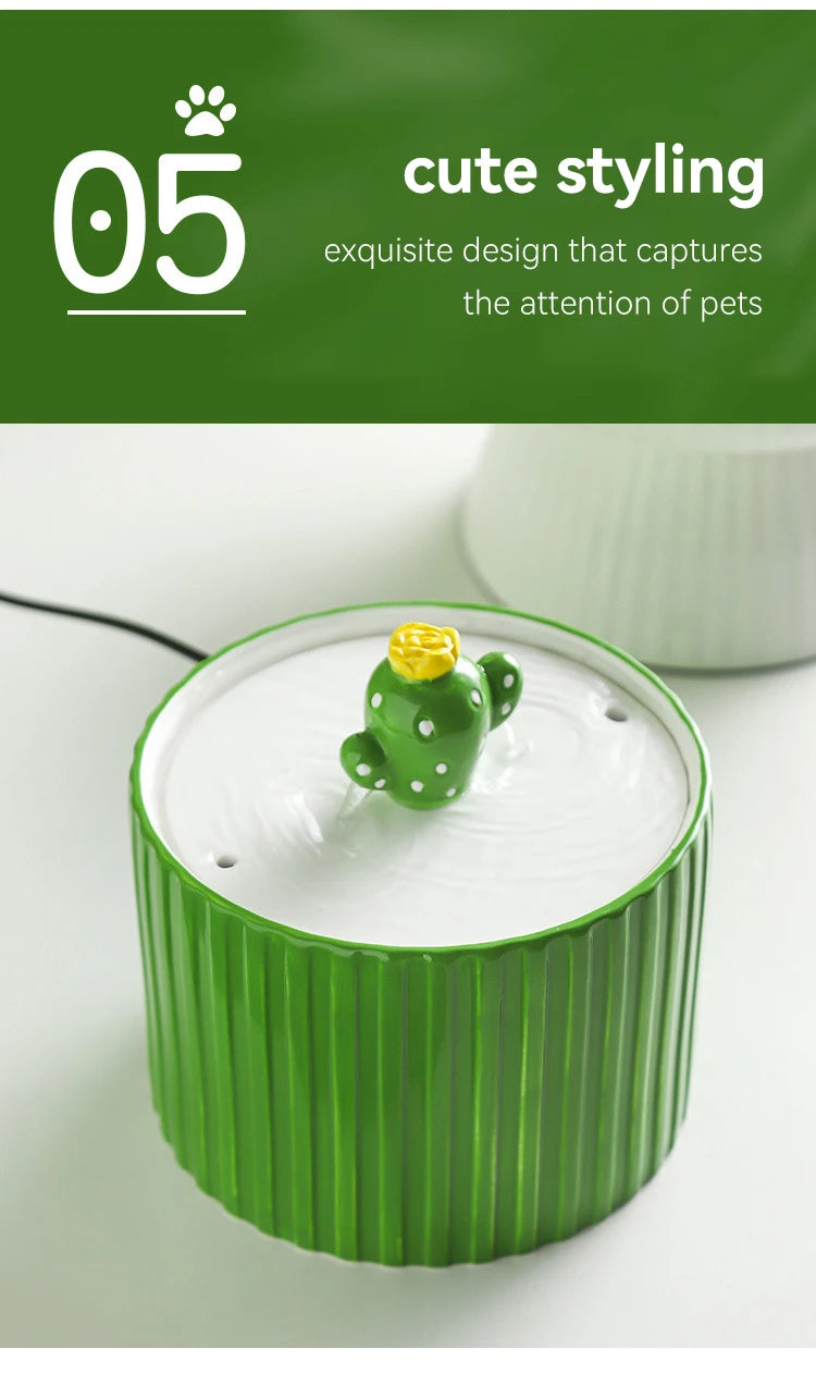 700ml Cat Ceramic Water Dispenser USB Charging Pet Drinking Fountain Automatic Cycle Small Dogs Flowing Water Feeders Bowl