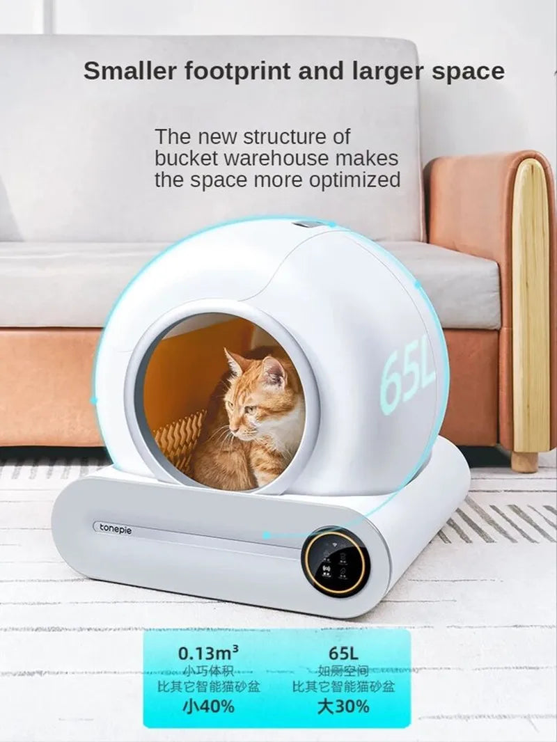 【Envío desde España】 Caja de arena para gatos inteligente automática Tonepie 65L, caja de arena para gatos completamente cerrada con autolimpieza, bandeja de arena para inodoro para mascotas