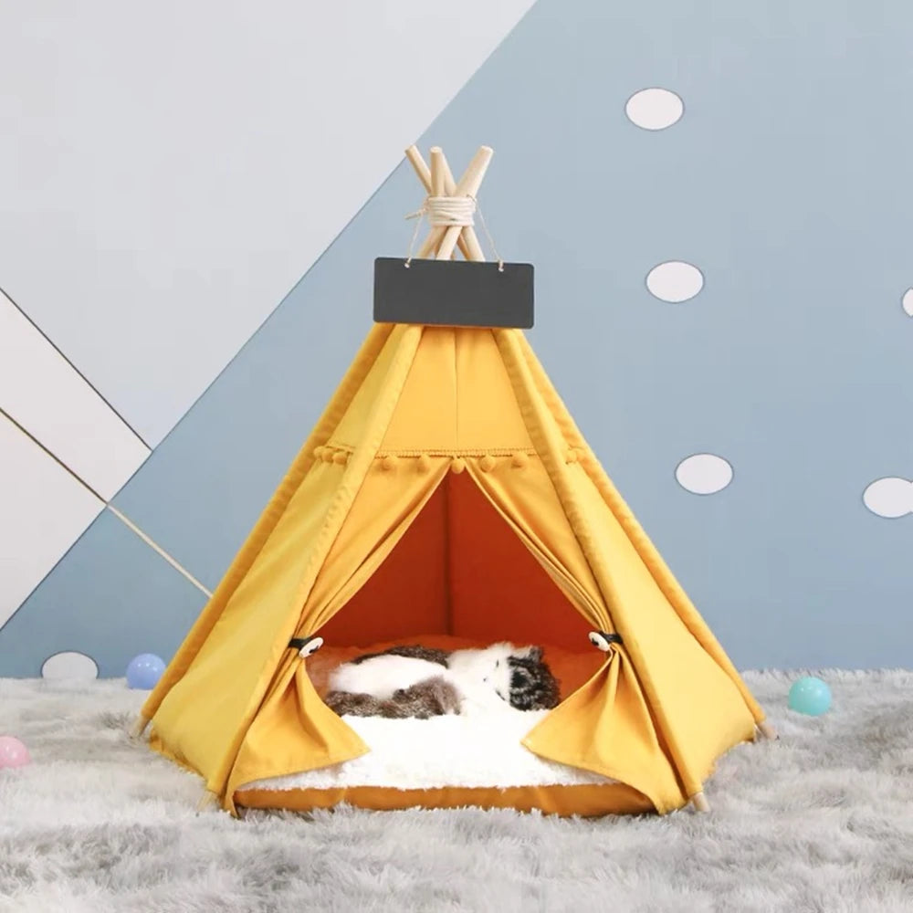 Pet Cat Tent Dog House Bed with Thick Cushion for Cats Dogs Deep Sleeping Indoor Canvas Soft Indian Puppy Teepee Pet Supplies