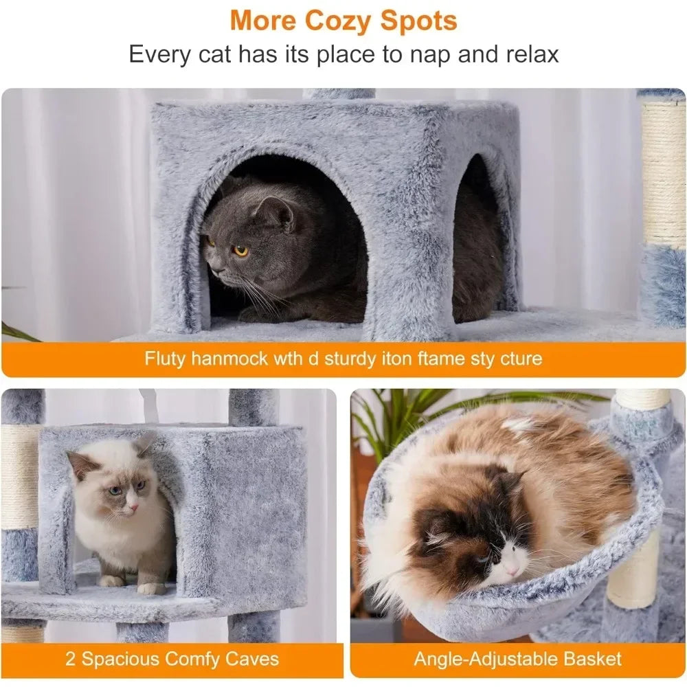 Tree for Cats Cozy Hammock and Sisal Scratching Posts 70 Inches Tall Cat Tower Condo With Toy for Indoor Large Cats Pet Products