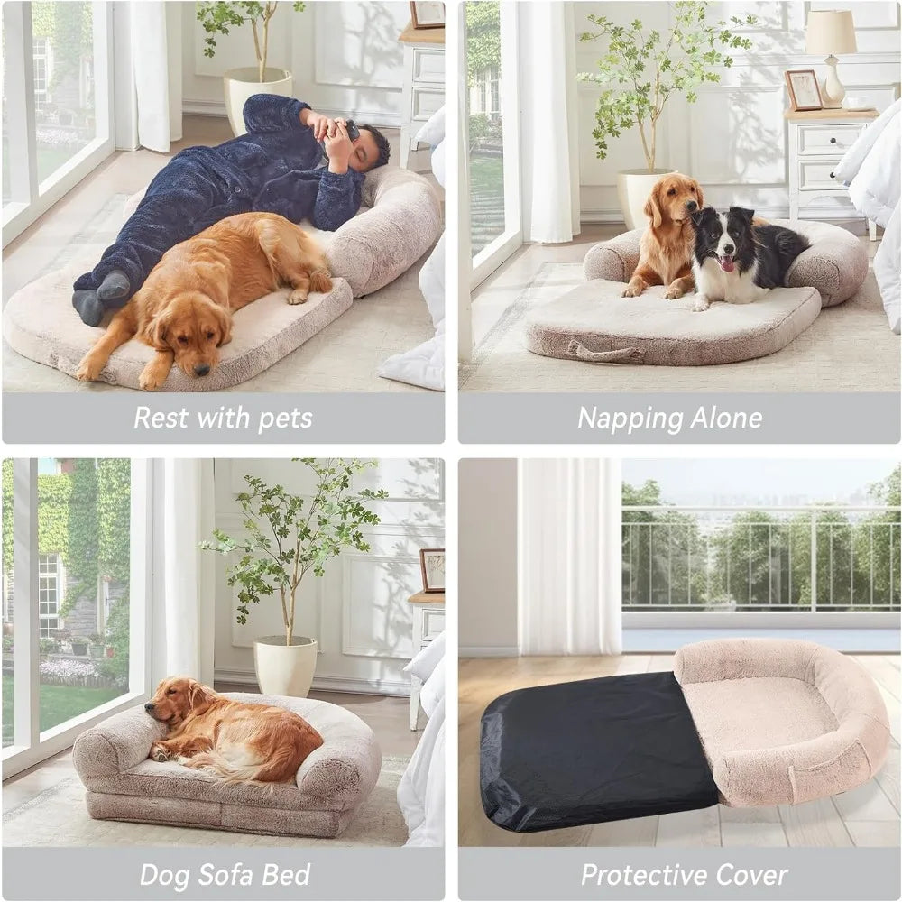 Cama para perros humanos, 71 x 45 x 10 pulgadas para perros grandes, camas ortopédicas para perros para humanos, tamaño que se adapta a usted y a sus mascotas, caseta para perros color caqui