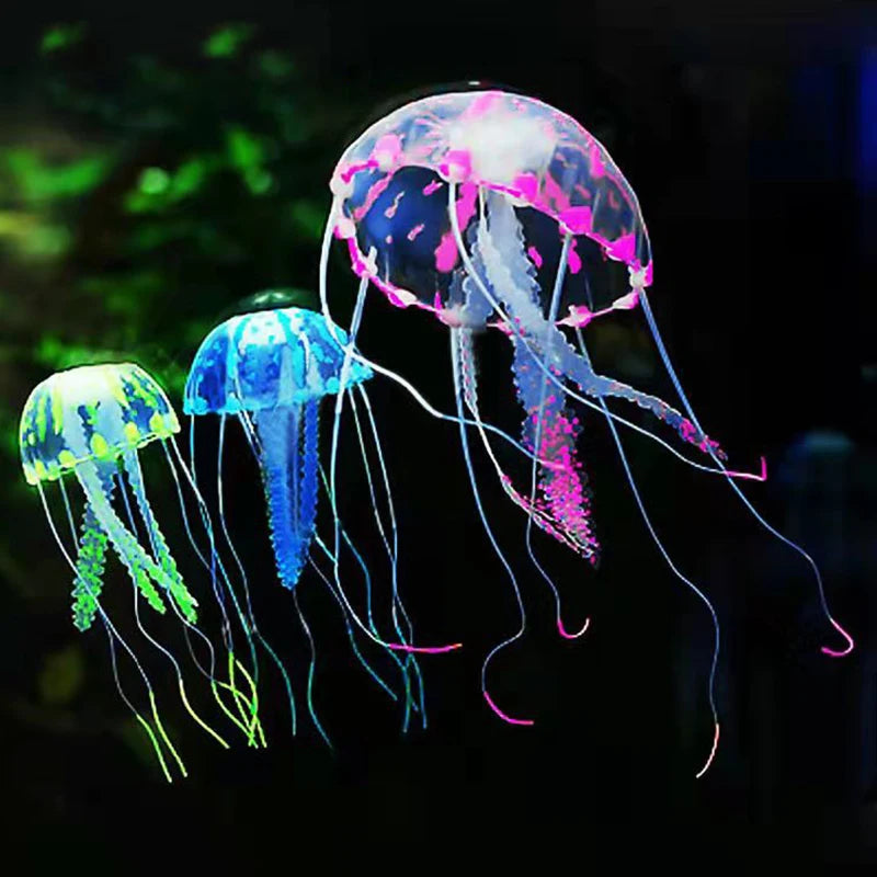 Artificial Swim Glowing Fluorescent Jellyfish Aquarium Decoration Fish Tank Underwater Plant Marine Aquatic Landscape Ornament