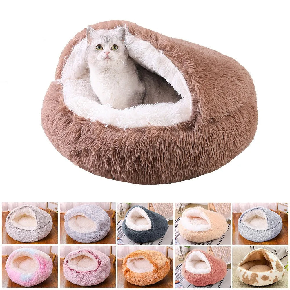 Lit rond en peluche 2 en 1 pour chat, coussin chaud pour chat, sac de couchage pour animal de compagnie, niche pour petit chien et chat