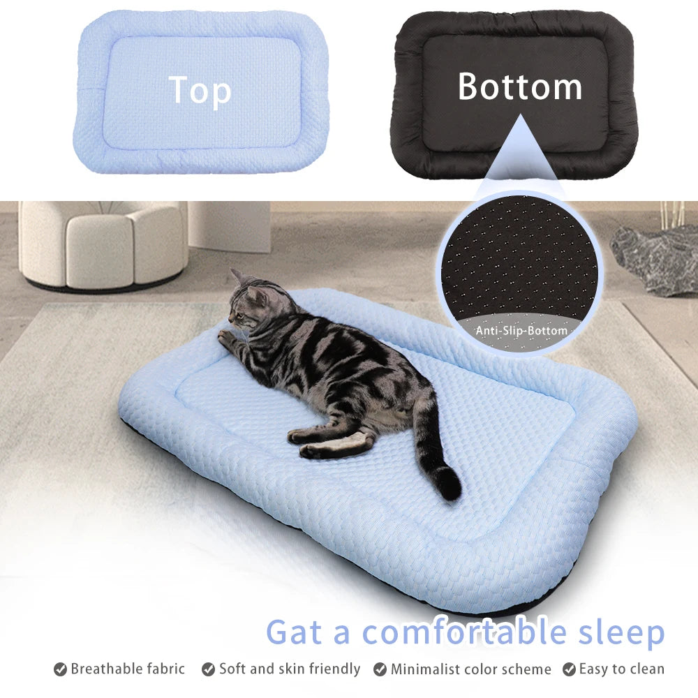 Cama de enfriamiento para mascotas, estera de enfriamiento para mascotas, cama lavable para mascotas de espuma viscoelástica, estera para mascotas para todas las estaciones, cama para gatos, cama para perros transpirable, estera antideslizante