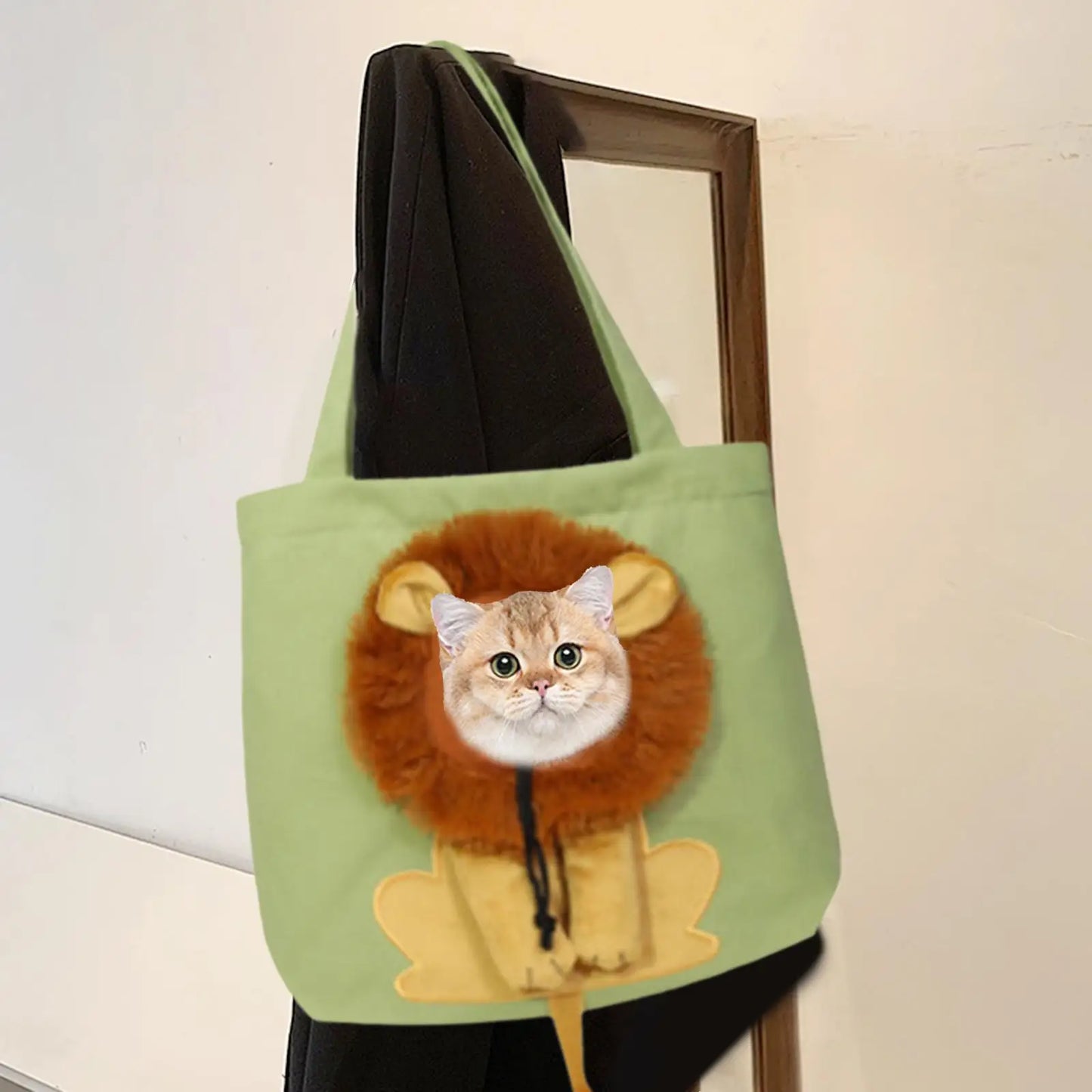 Bolsa de transporte portátil para gatos, bolsa de transporte de viaje con asa, bonita lona transpirable con forma de León para caminar con animales pequeños