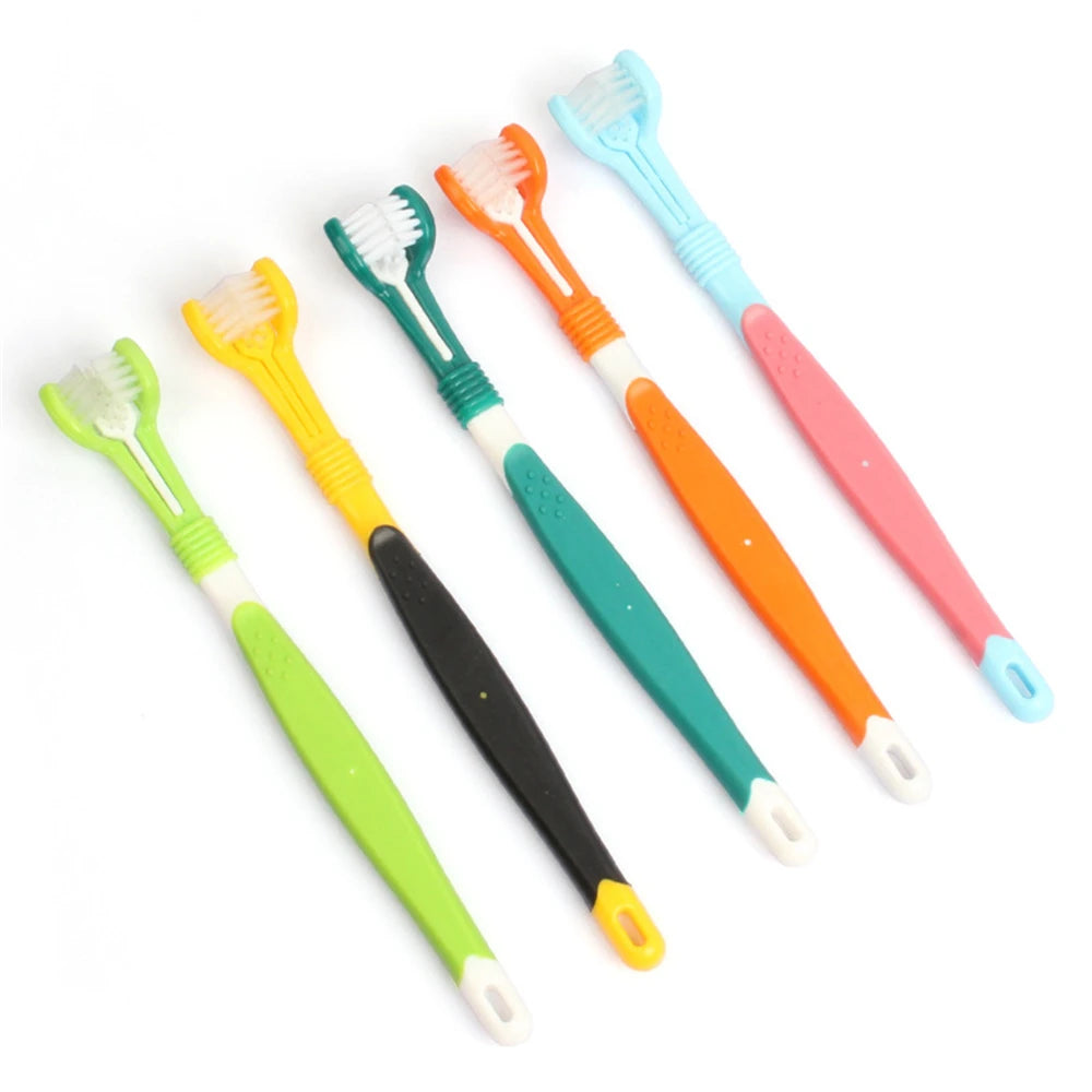 Colorful 3 Sides Toothbrush for Dogs Cat Remove Bad Breath Teeth Calculus Tool Pet Ribbit Oral Cleaning Brush Dog Accessories