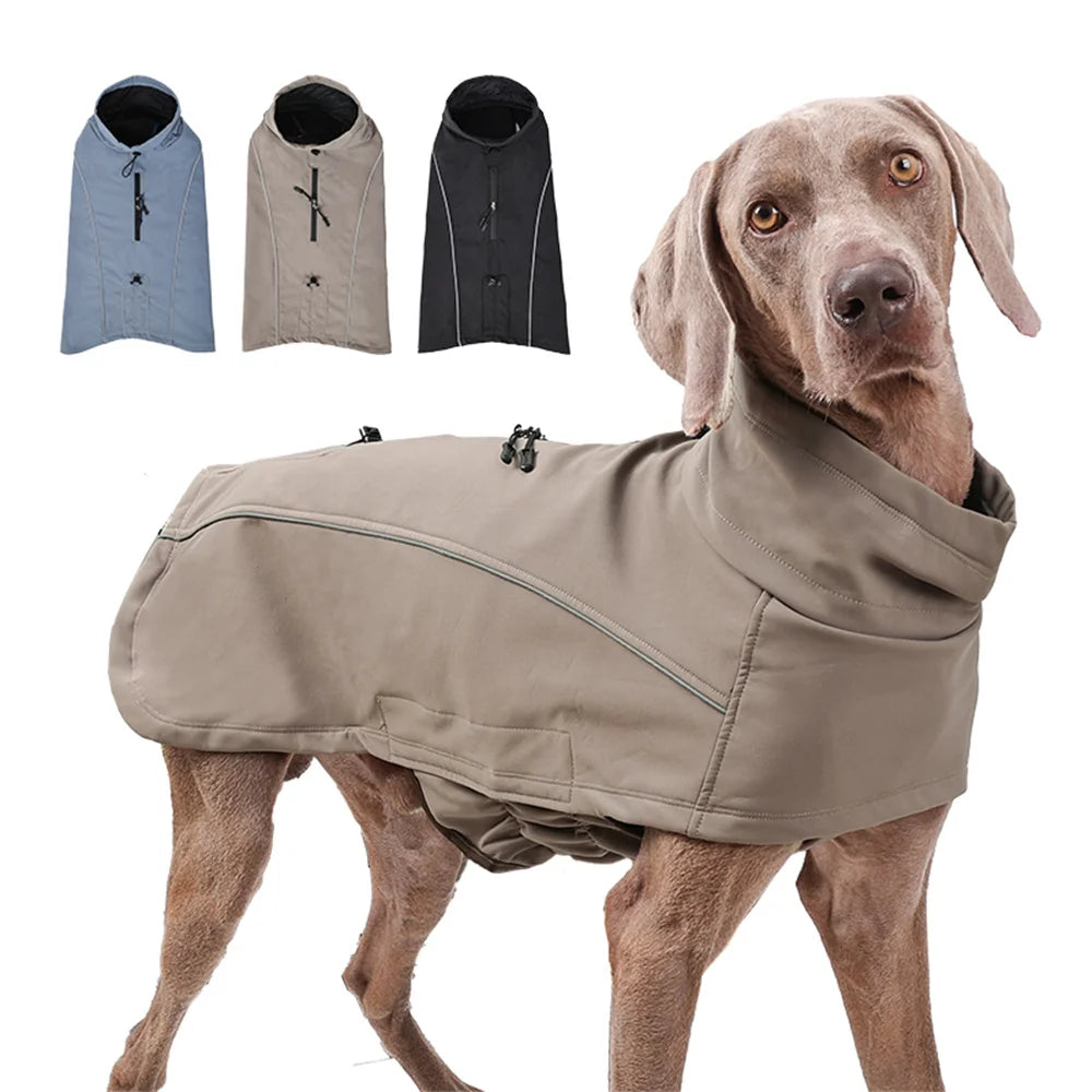 Waterproof Jacket for Large Dogs Flexible Chest Fleece Lining Soft Shell Outdoor Dog Jackets Safety Reflective Pet Clothes Coat