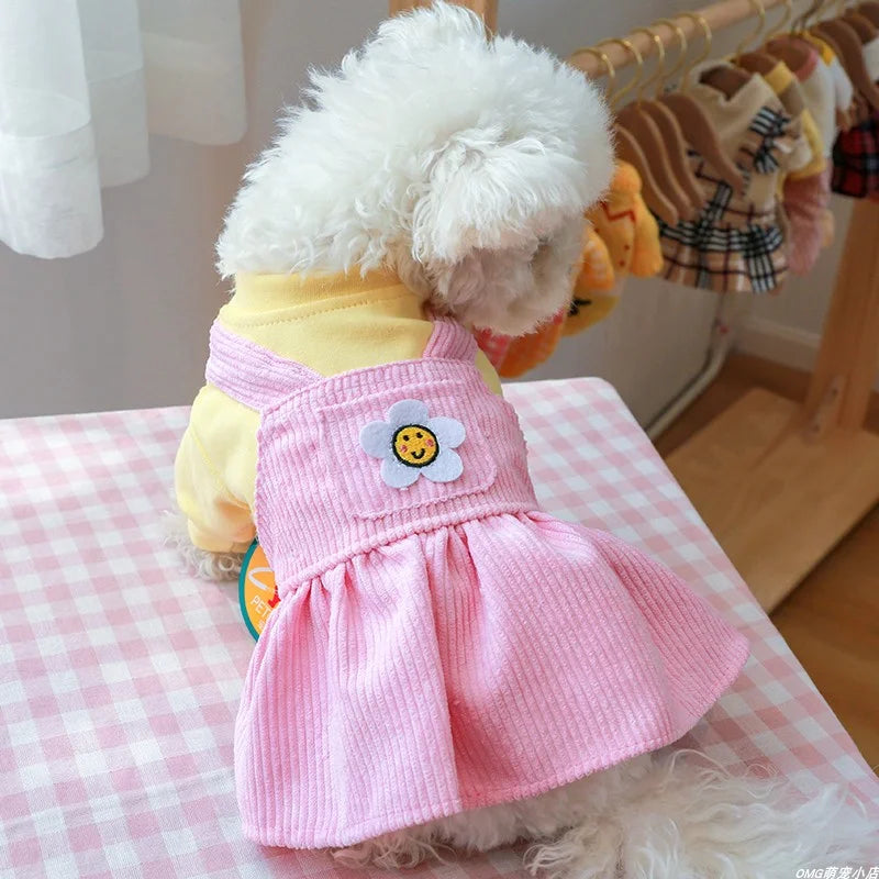 Ropa para mascotas, vestido de princesa de girasol rosa cálido y grueso para otoño e invierno, adecuado para perros pequeños y medianos, 1 ud.