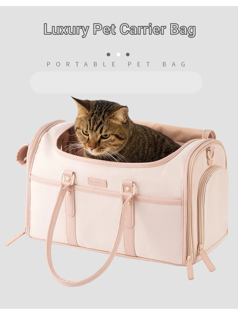 Oxofrd Sac de Transport pour Animaux de Compagnie de Luxe pour Petits Chiens Sac de Voyage Portable Rose Nude Respirant Anti-Rayures Sac à Main pour Animaux de Compagnie Fourre-Tout Pliable