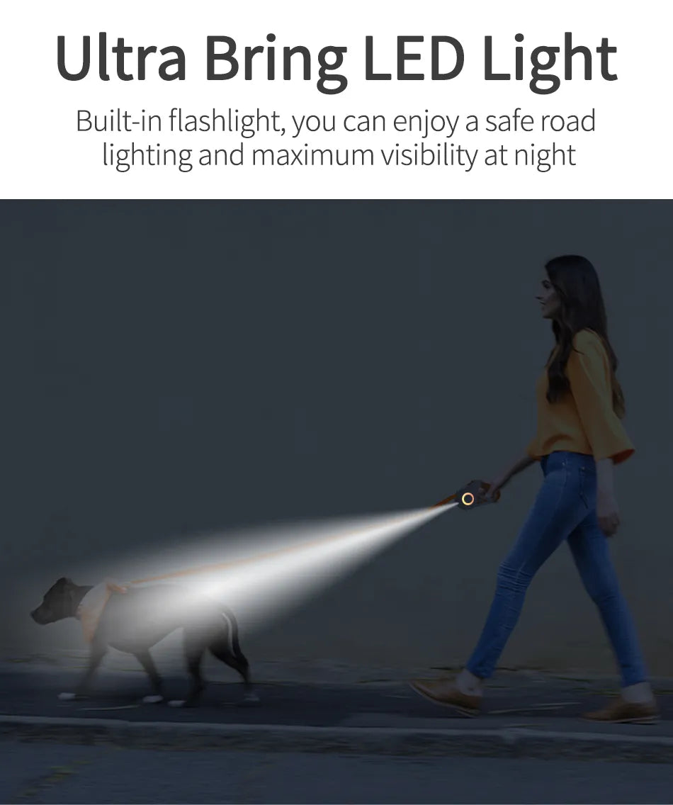 Laisse de chien rétractable de 5M avec lumière LED sangles de laisse lumineuses automatiques pour chien chiot réglable accessoires de plomb de marche pour animaux de compagnie