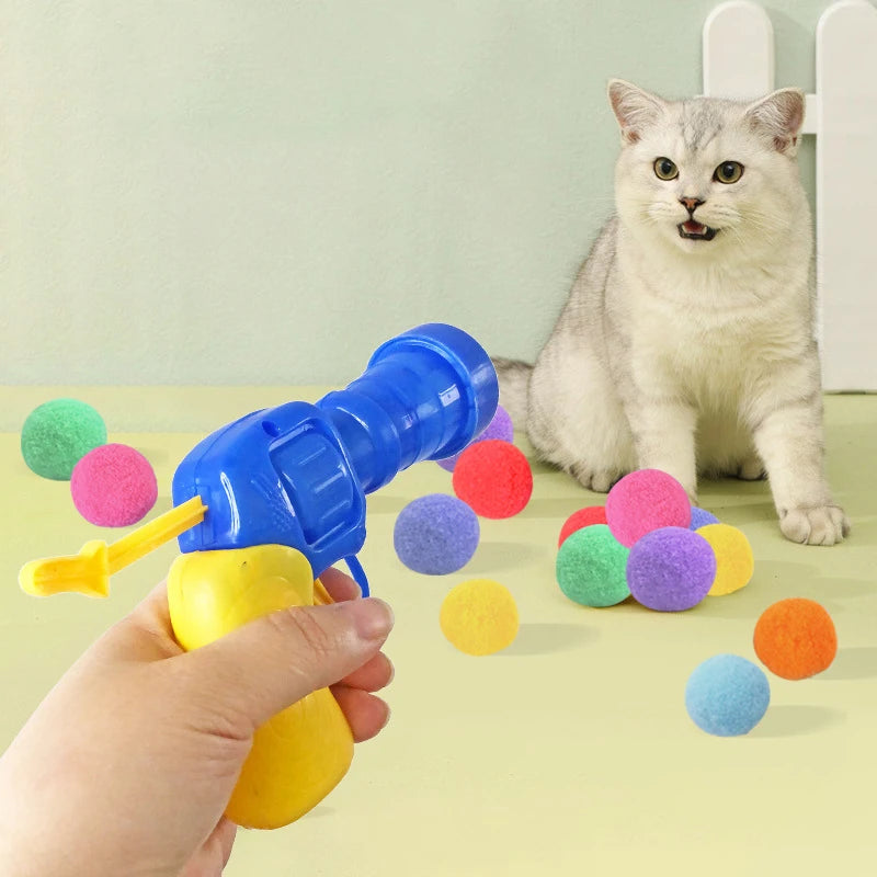 Juguetes para gatos Gato Bola de peluche Pistola de tiro Juguete silencioso Alivio interactivo Auto Hola Diversión Micr Elástico Estático Pegando Piel Conjunto