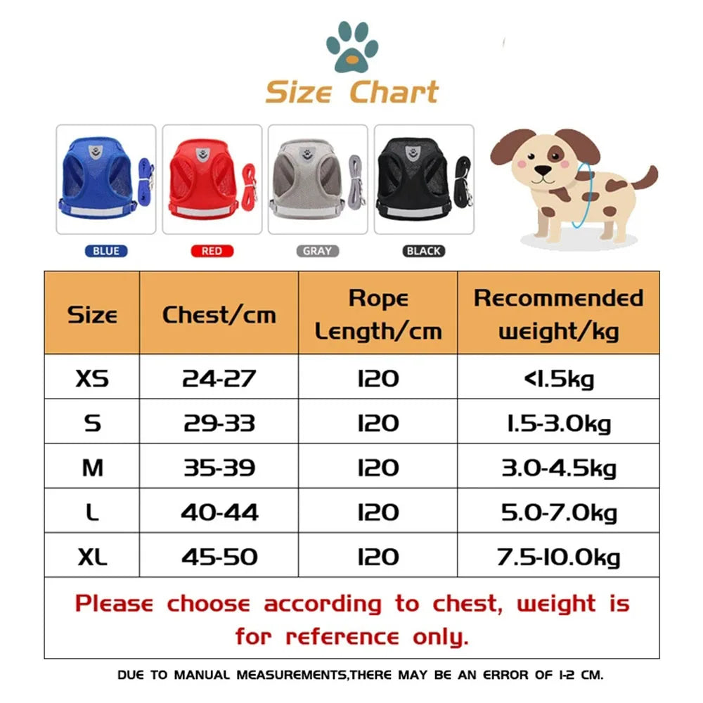 Harnais et laisse réglables et respirants pour chien et chat, gilet anti-fuite, harnais pour chiot, chien, chaton, collier réfléchissant pour chat