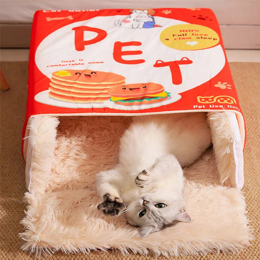 cat dog Snack Box bed,cookie Hamburger pet net,winter Warm pets cushion Hiding toy,removable Plush cat Mat,enclosed cat bed