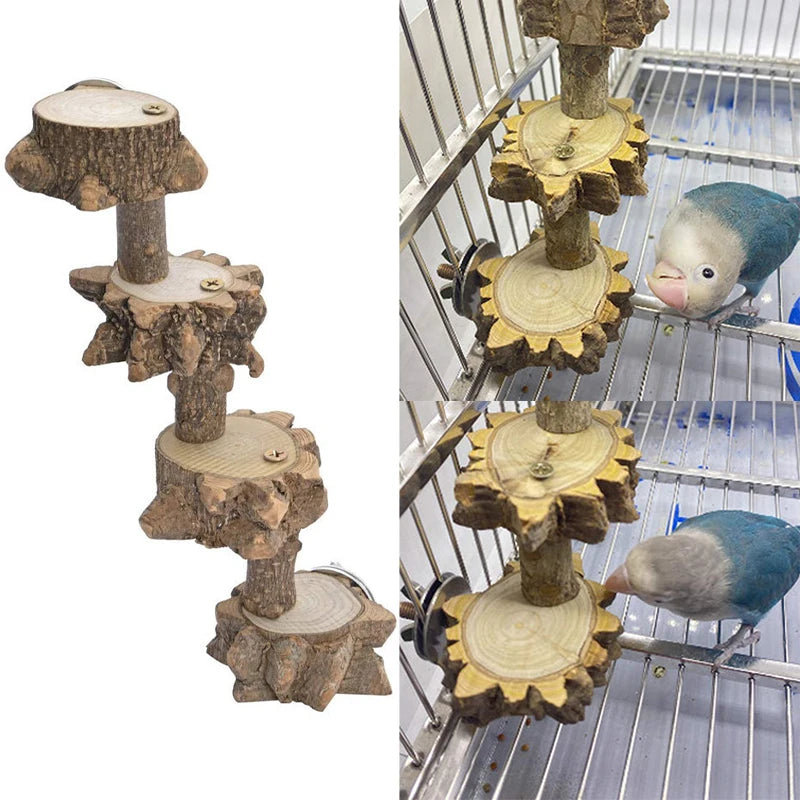 Hamster Wooden Ladder Toy Climbing Stairs Birds Parrot Exercise Perches Stand Platform Teeth Care Molar Toys Cage Accessories