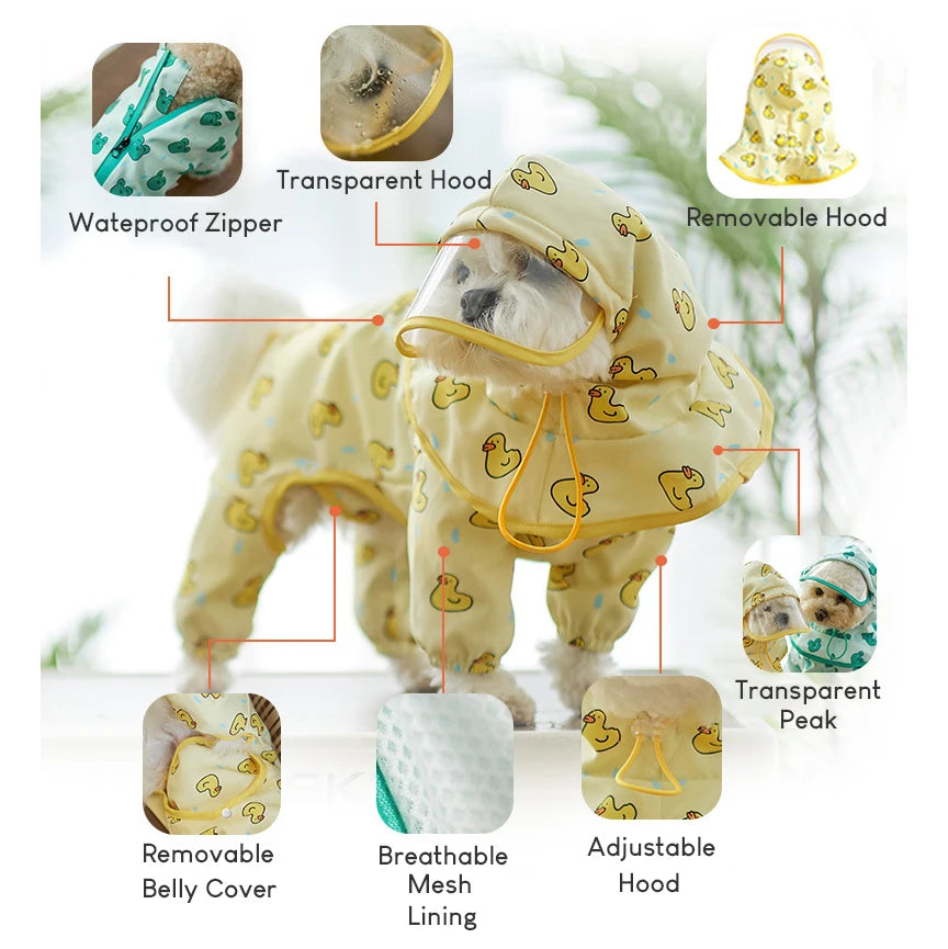 Chubasquero para perros pequeños, chaqueta impermeable con estampado bonito para mascotas con capucha transparente, abrigo de lluvia totalmente cubierto para cachorros y patos