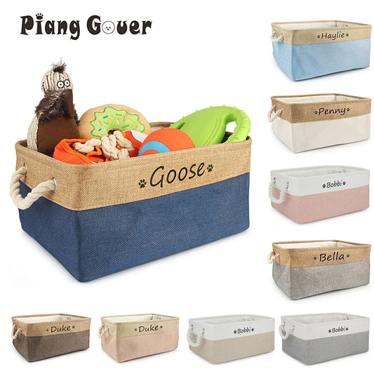 Custom Name Dog Toy Basket Cat Pet Foldable Box Print Personalized ID Storage Baskets For Clothes Pet Accessories