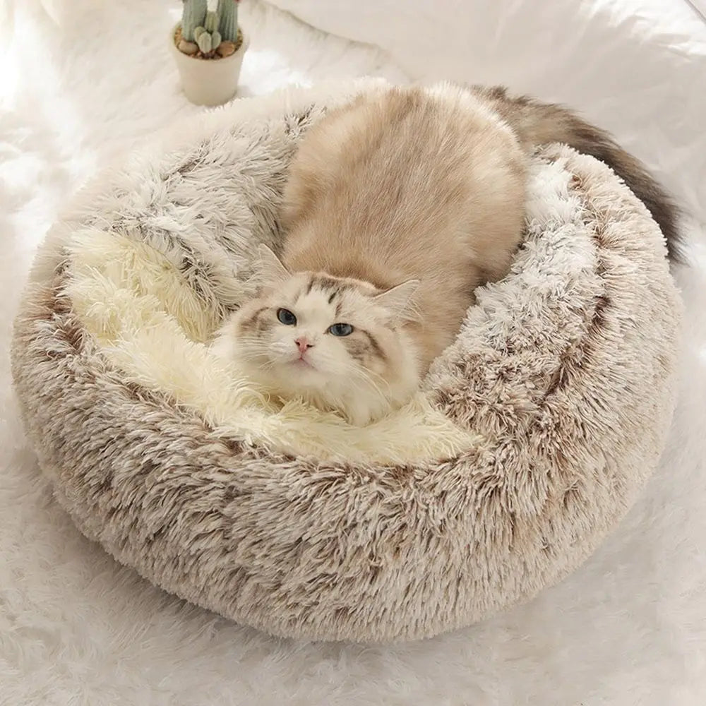 Coussin chaud d'hiver pour chat, 1 pièce, doux et confortable, longue peluche, maison pour animaux de compagnie, sac de couchage créatif 2 en 1 pour chaton et chiot