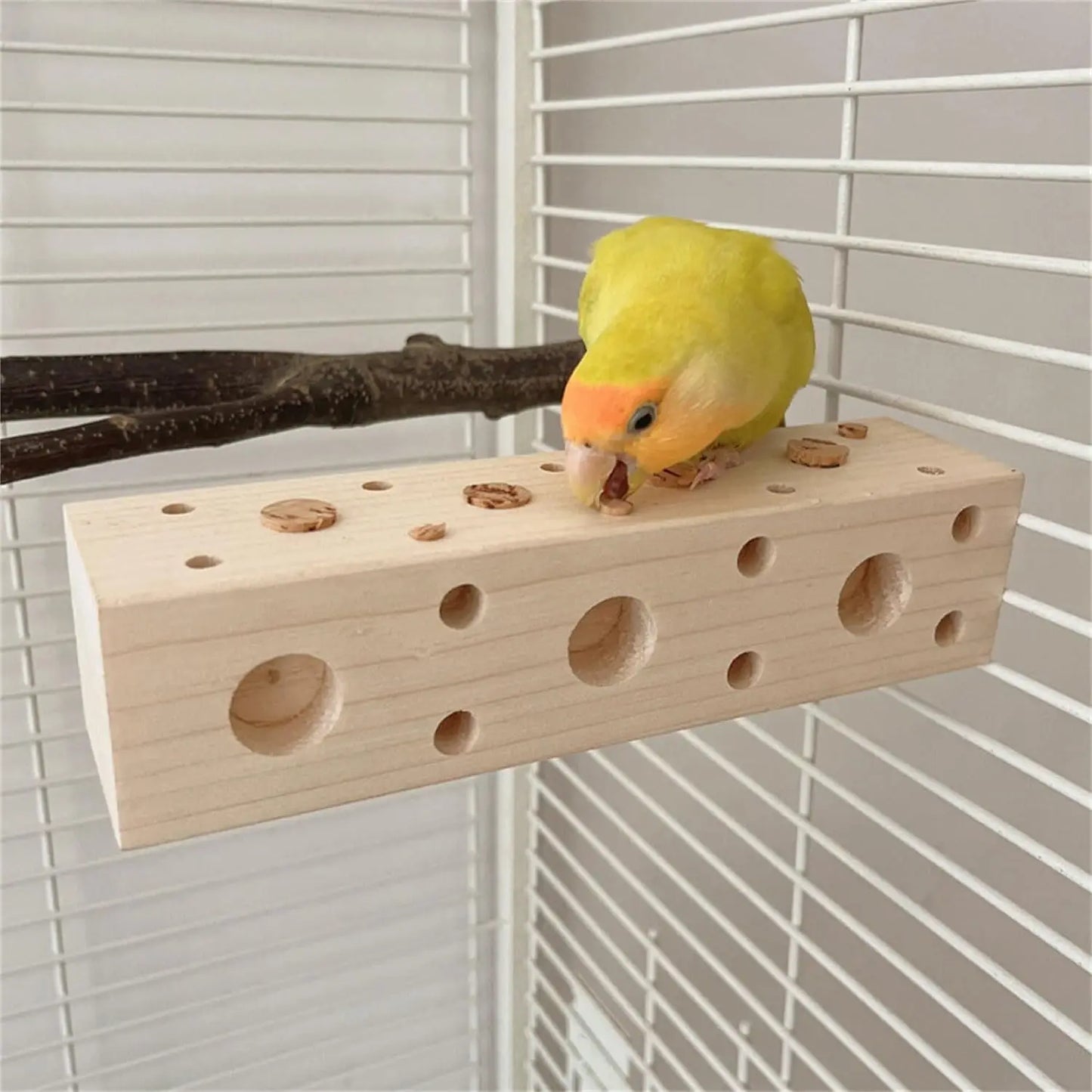 Juguete para pájaros grandes, jaula para pájaros, juguete para morder, bloque de madera Natural, juguete para masticar loros