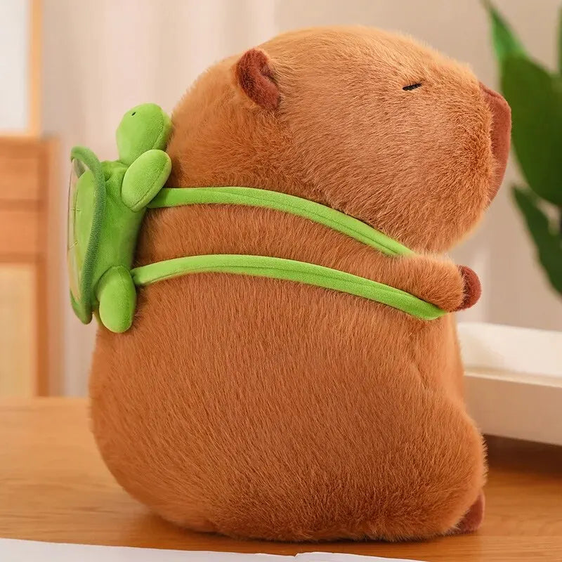 Capybara en peluche mignon Kawaii, avec sac de tortue, casquette de fraise, animaux en peluche, cadeau pour enfants, décoration de la maison